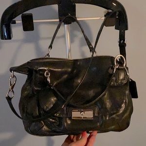 Coach black leather medium size cross body purse